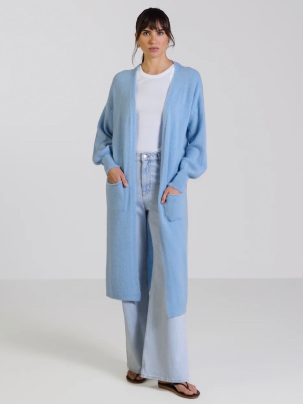 Jaki London Yasmin Alpaca Blend Long Cardigan Sweater Light Blue S/M - Picture 3 of 8